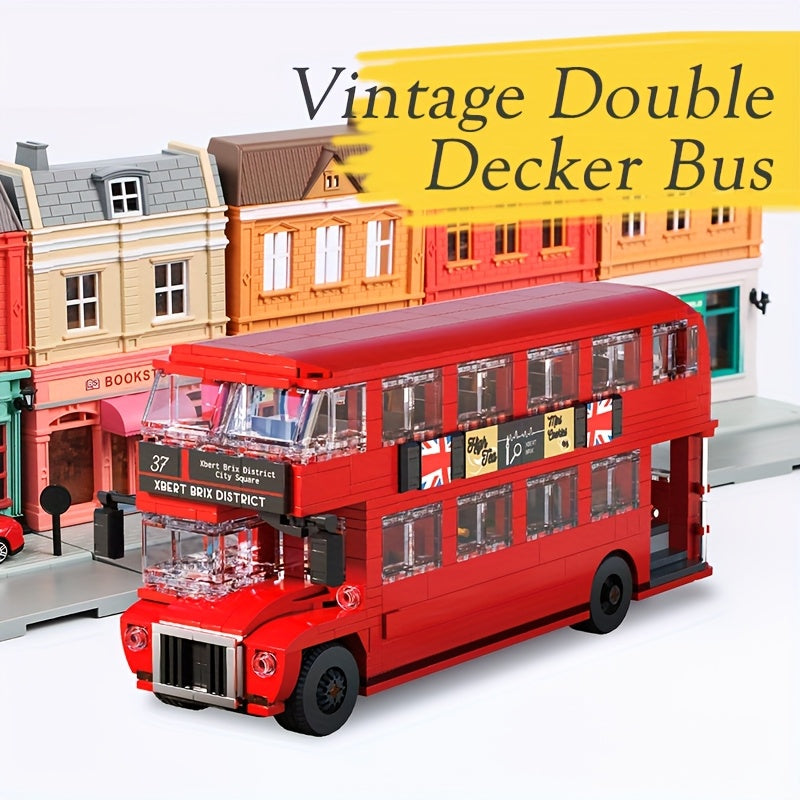 Vintage Double Decker Bus Building Blocks Set