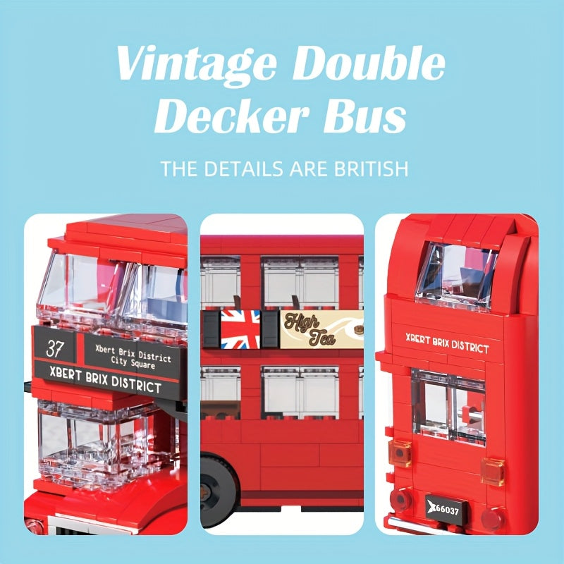 Vintage Double Decker Bus Building Blocks Set