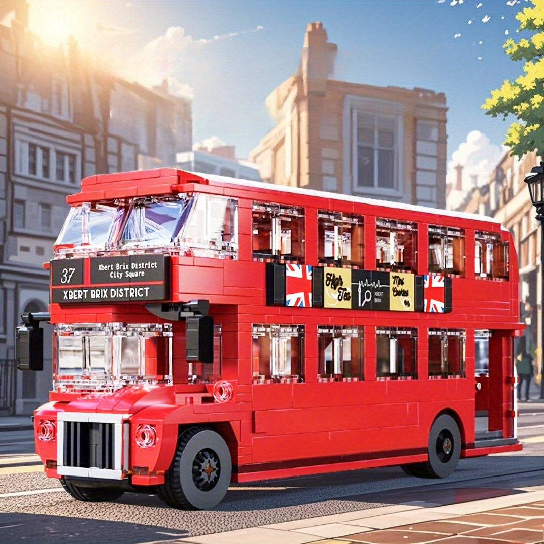 Vintage Double Decker Bus Building Blocks Set