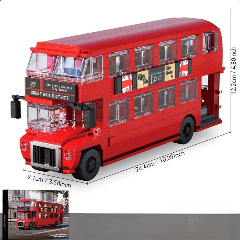 Vintage Double Decker Bus Building Blocks Set
