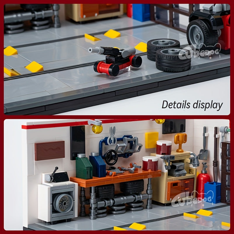 1002pcs Mini Sports Car Garage Building Blocks Set, MOC Scene can be matched with mini JDM 8-Bricks car model, DIY Car repair miniature toys, suitable for car enthusiasts collection, holiday gifts