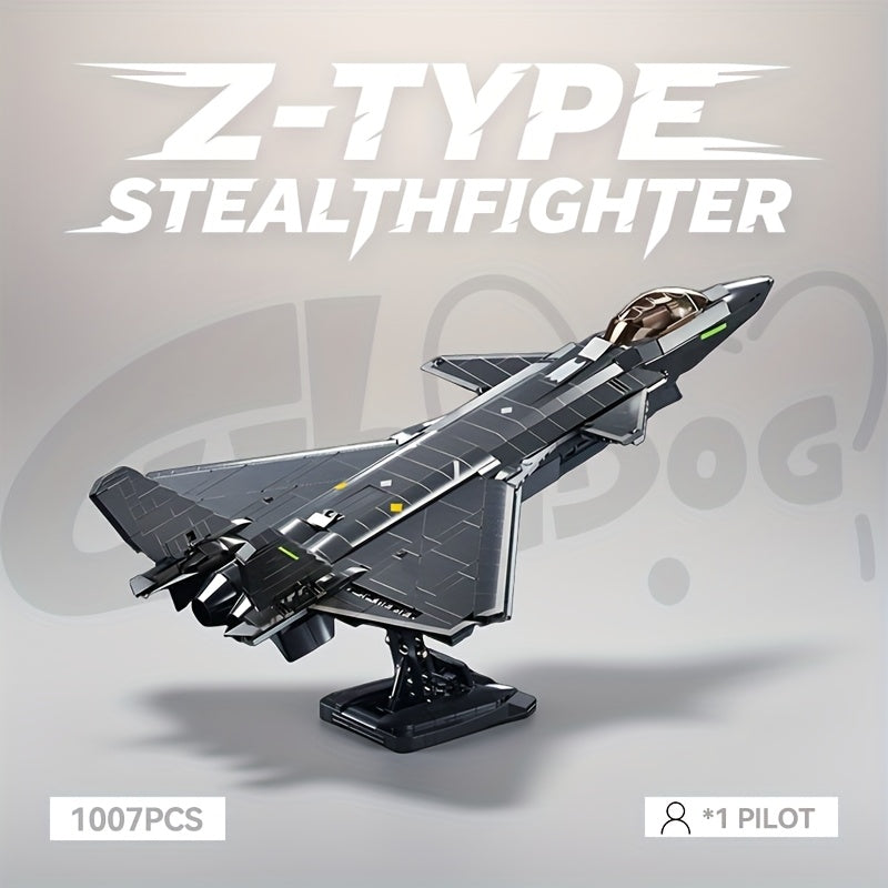 Z20 Fifth-Generation Stealth Fighter Building Block Set - Military-Themed Aircraft Assembly Model Toy with Pilot Figure, 1007pcs, Detailed Aircraft Design, Home Collection Desktop Decor, Military Gifts, Home Decor Item, Realistic Aircraft Model