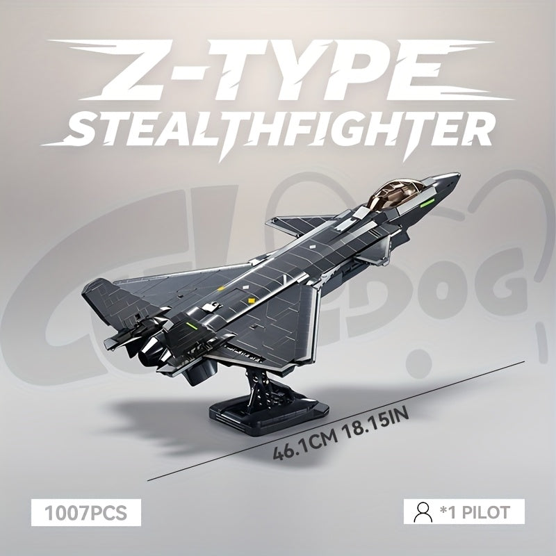 Z20 Fifth-Generation Stealth Fighter Building Block Set - Military-Themed Aircraft Assembly Model Toy with Pilot Figure, 1007pcs, Detailed Aircraft Design, Home Collection Desktop Decor, Military Gifts, Home Decor Item, Realistic Aircraft Model
