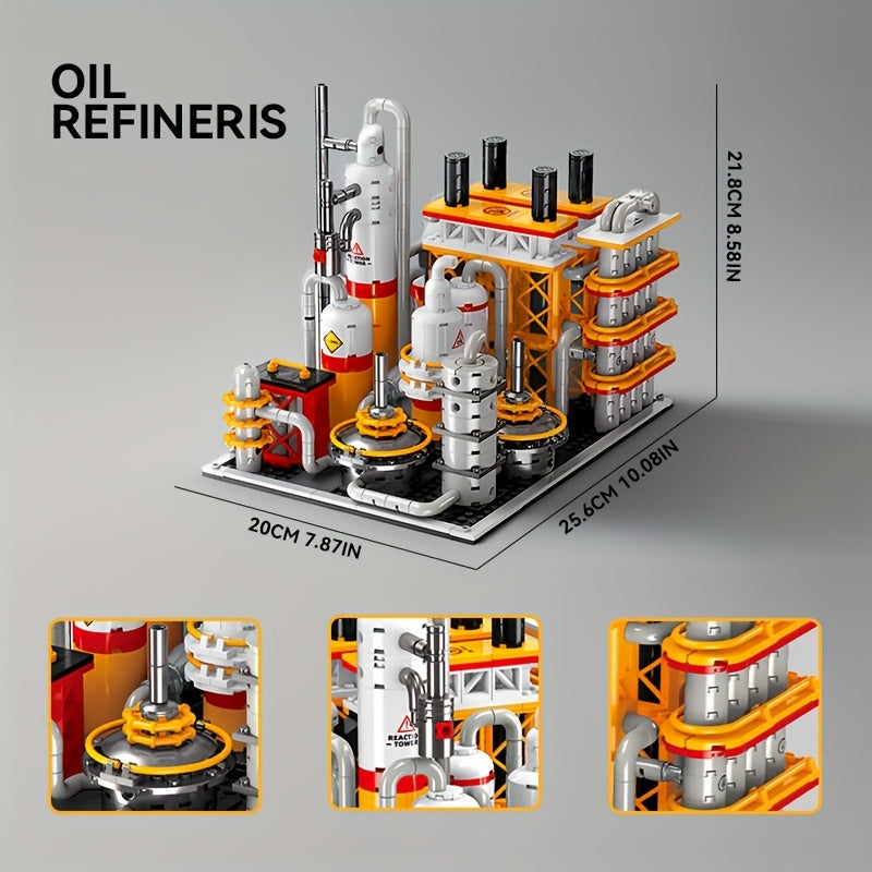 Refinery Factory Series Building Block Set, Oil Pump Refinery Oil Depot Combination Petroleum Factory Street Scene Building Model Toy Gift, 1001+pcs