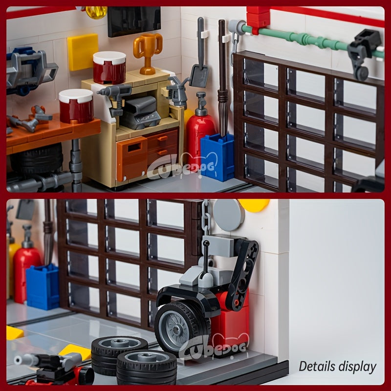 1002pcs Mini Sports Car Garage Building Blocks Set, MOC Scene can be matched with mini JDM 8-Bricks car model, DIY Car repair miniature toys, suitable for car enthusiasts collection, holiday gifts