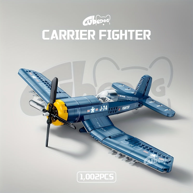 1002pcs F4-U Classic American Fighter Building Blocks, Pirate Ship Carrier Model, Military Theme Series Plane Ornament, Adult Military Enthusiast Collection, Easter Christmas Holiday Gift