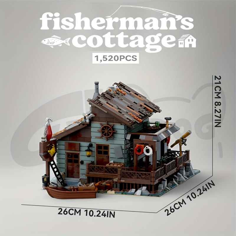 1520pcs MOC Fisherman's Hut Building Set with Interlocking Bricks, Miniature Fishing Boat & Nautical - Large-Scale Model Cabin for Adults &, Challenging Assembly, Display or Play, Christmas Gift (European