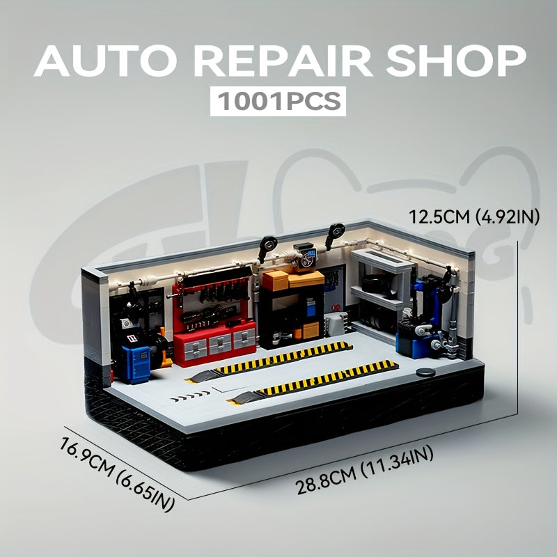 Car Repair Shop Street Scene Building Set, Sports Car Garage Building Miniature Landscape Model Toy, Car Repair Shop Compatible with 1:32 8-Bricks Car Models, Car Fans Christmas Gift, 1001pcs