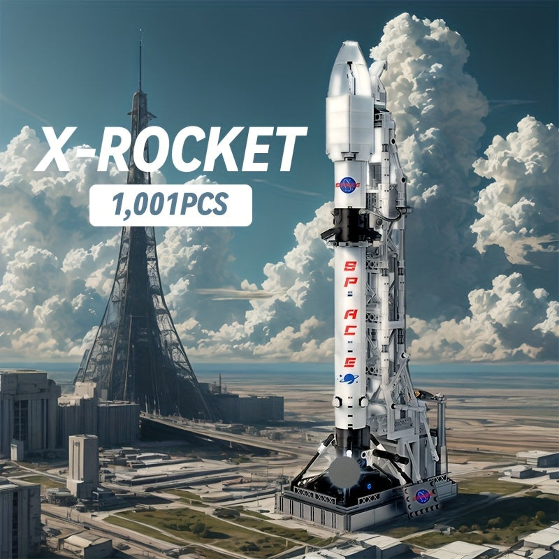Space Rocket X Building Set, Apollo Moon Landing Program Rocket Launch Platform Model, Space Shuttle Saturn V Toy NASA Astronomer Collectible Gift, 1000+pcs