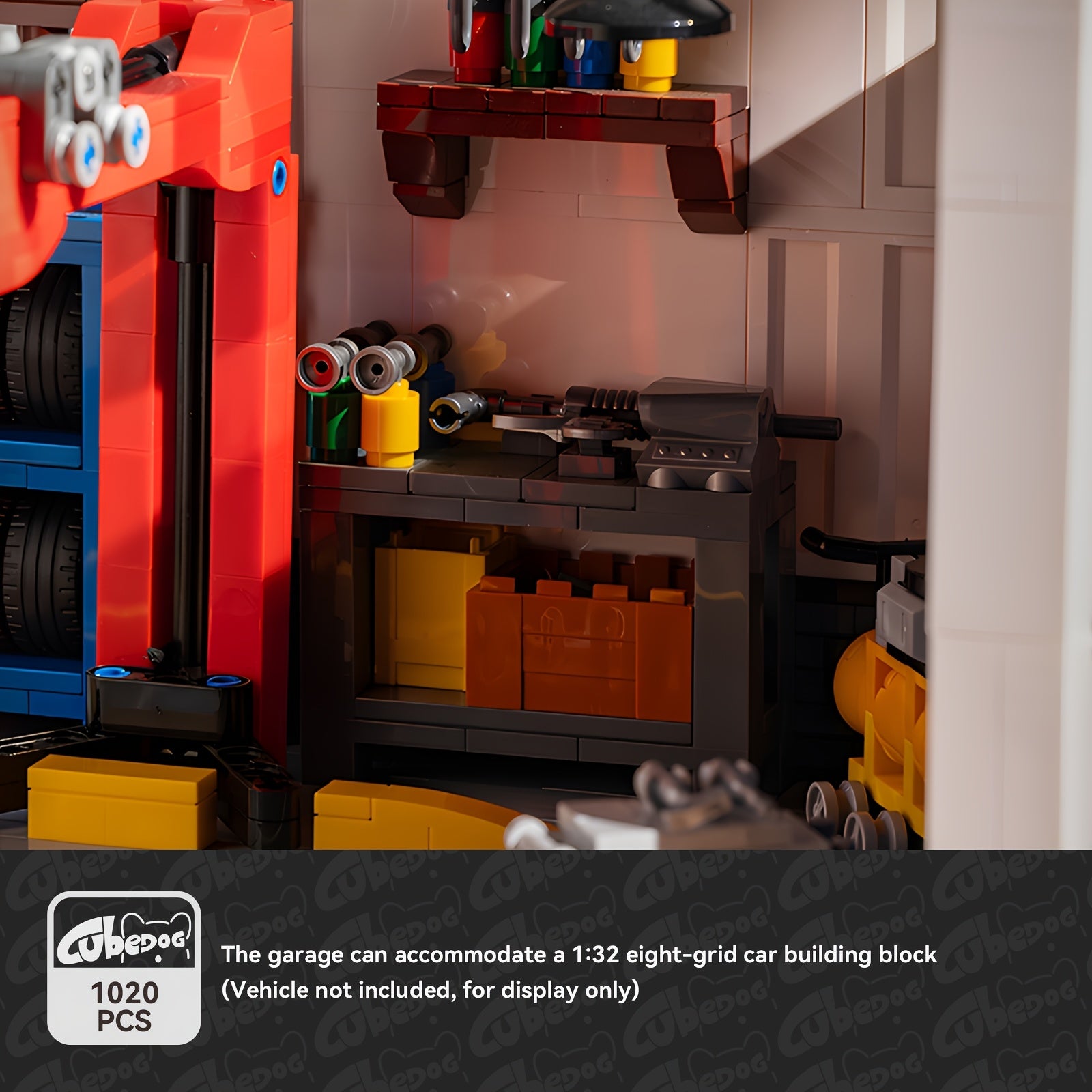 MOC Car Modification Factory Miniature Scene Building Blocks Set, American Auto Repair Shop Eight Compartment Garage Construction Toy for 1:32 Car Eight Compartment Car Model, Car Lovers Christmas Gift, 1020pcs