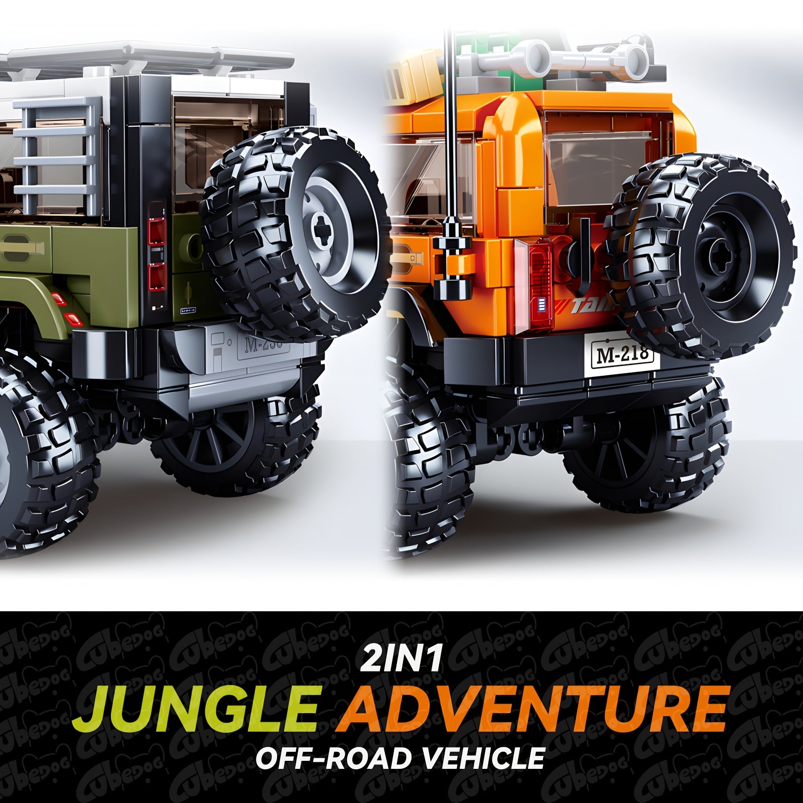 2in1 Jungle Off-Road Vehicle Building Block Set with 2 Drivers - Green & Orange Dinosaur Forest Exploration Car Toy Model, 1001pcs, ABS Material, Perfect for Adult Car Enthusiasts, Christmas Gift, Vehicle Building Blocks | Dinosaur Theme | Detailed