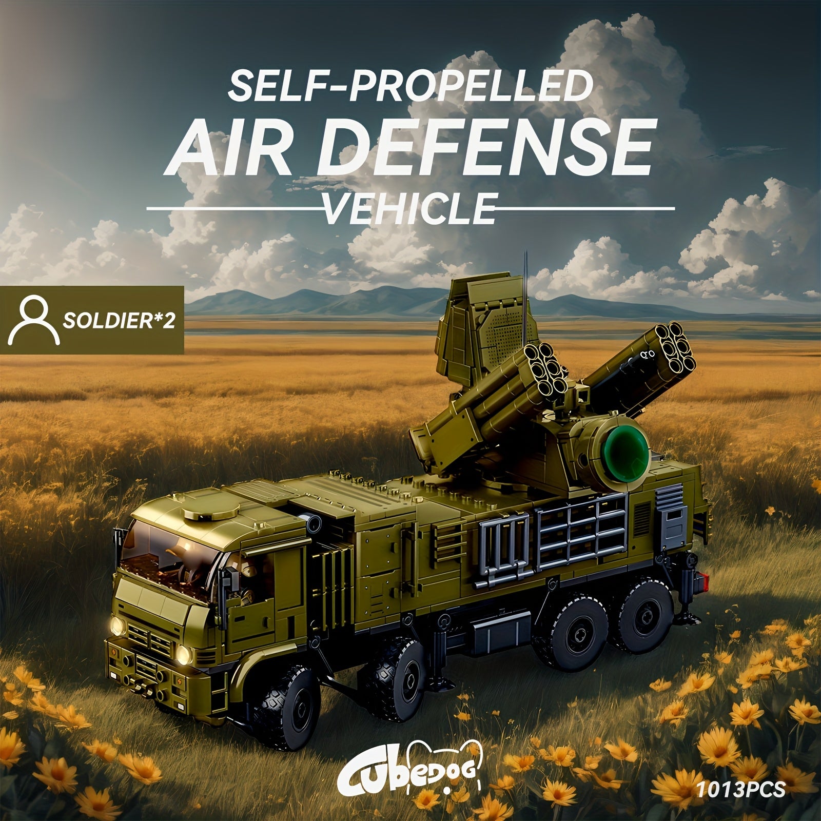 1013pcs Self-Propelled Anti-Aircraft Missile System Building Set with 2 Soldiers, Military Truck & Missile Launcher - Realistic 4WD RC-like Model Kit for & s, Collectible Army Toy Gift for & (Military Enthus