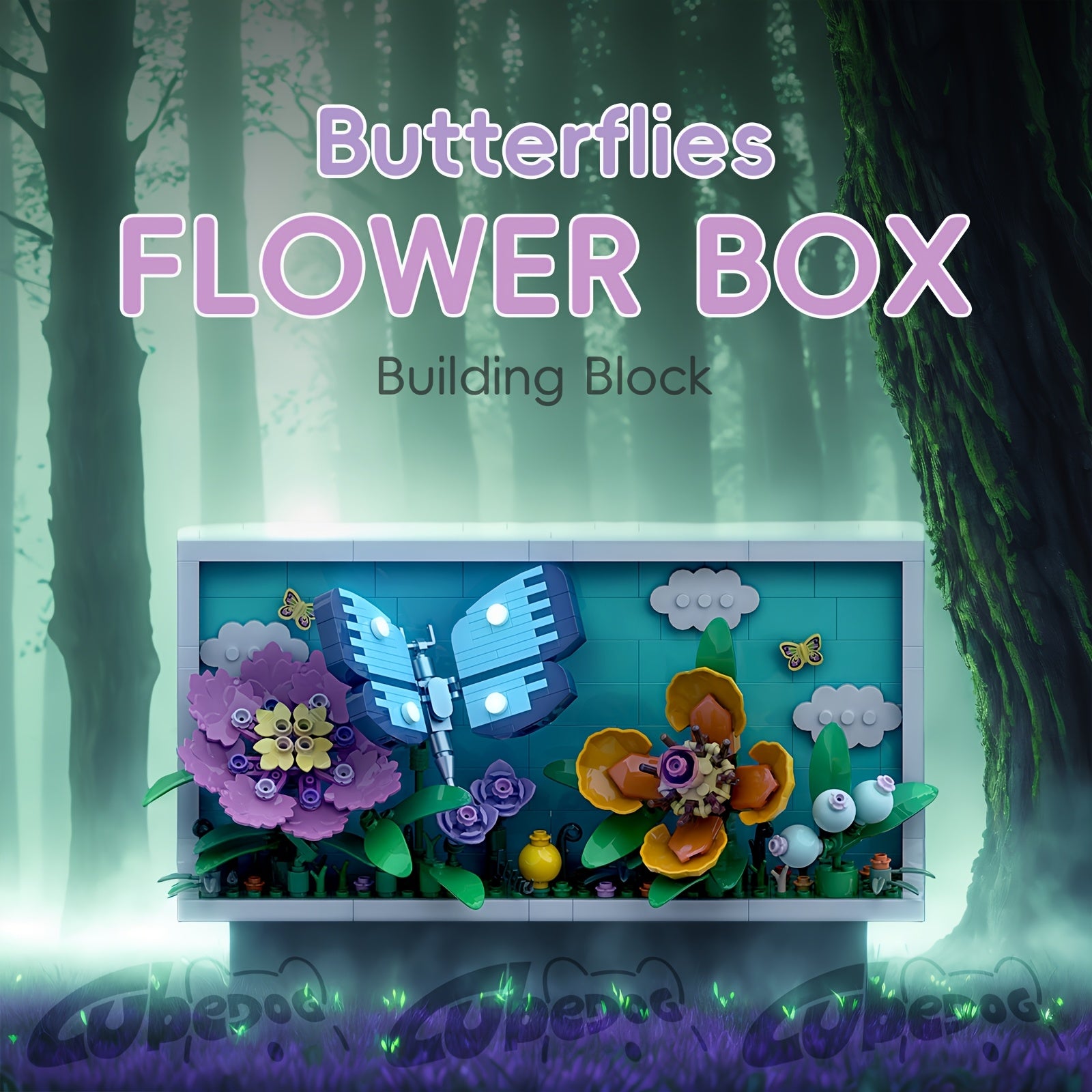 Butterfly Immortal Flower Box Building Block Set, Artificial Flower Pot Model Toy, Adult Home Three-Dimensional Decorative Painting Ornaments, Valentine'S Day Gift, 1001pcs
