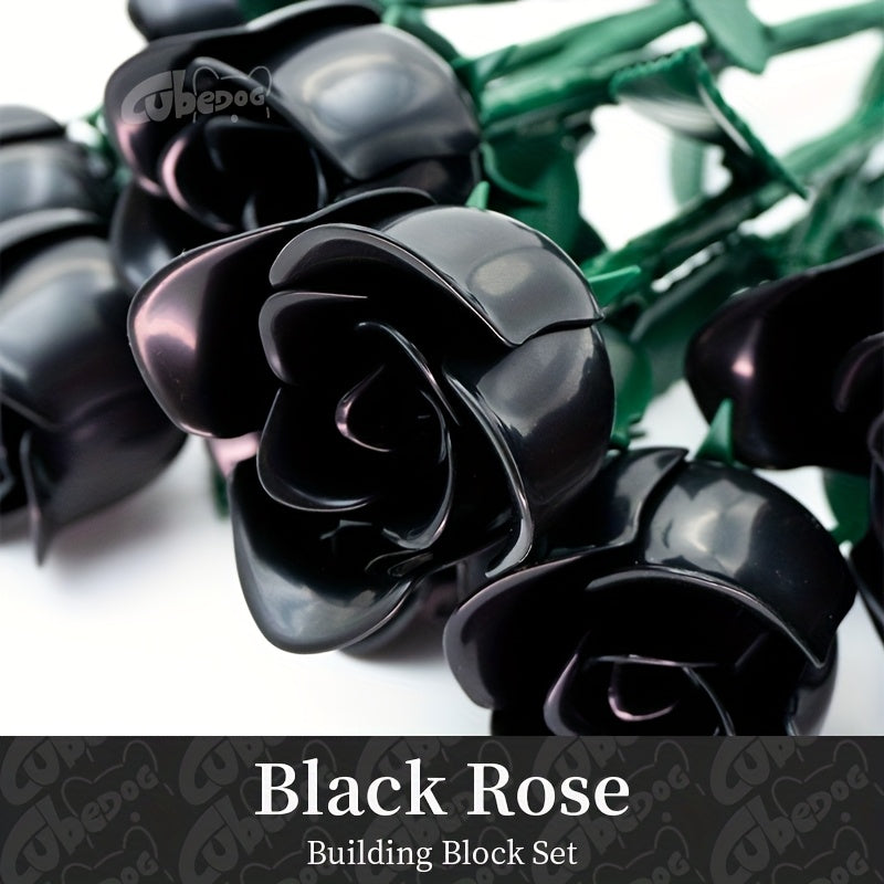 Gothic Black Rose Bouquet Building Blocks Set, Artificial Everlasting Flower Plant Series Model Toy, Includes 12 Roses, Adult Home Decor Ornament, Valentine'S Day and Birthday Gift, 1002+pcs