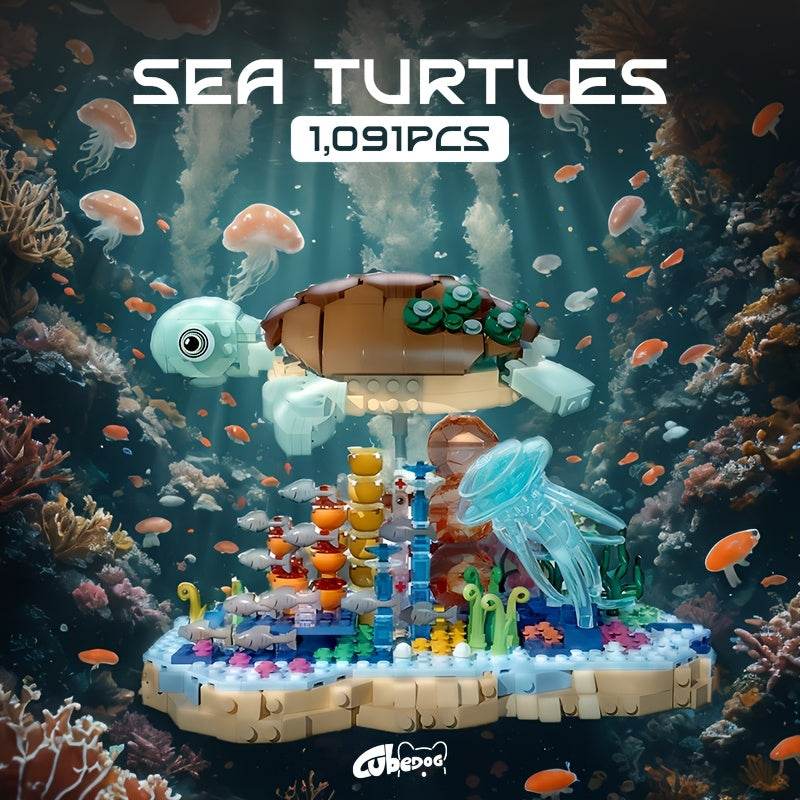Turtle Reef Fantasy Building Blocks Set, 1000+pcs Marine Plant Models, Adult Collection Creative Toy Set