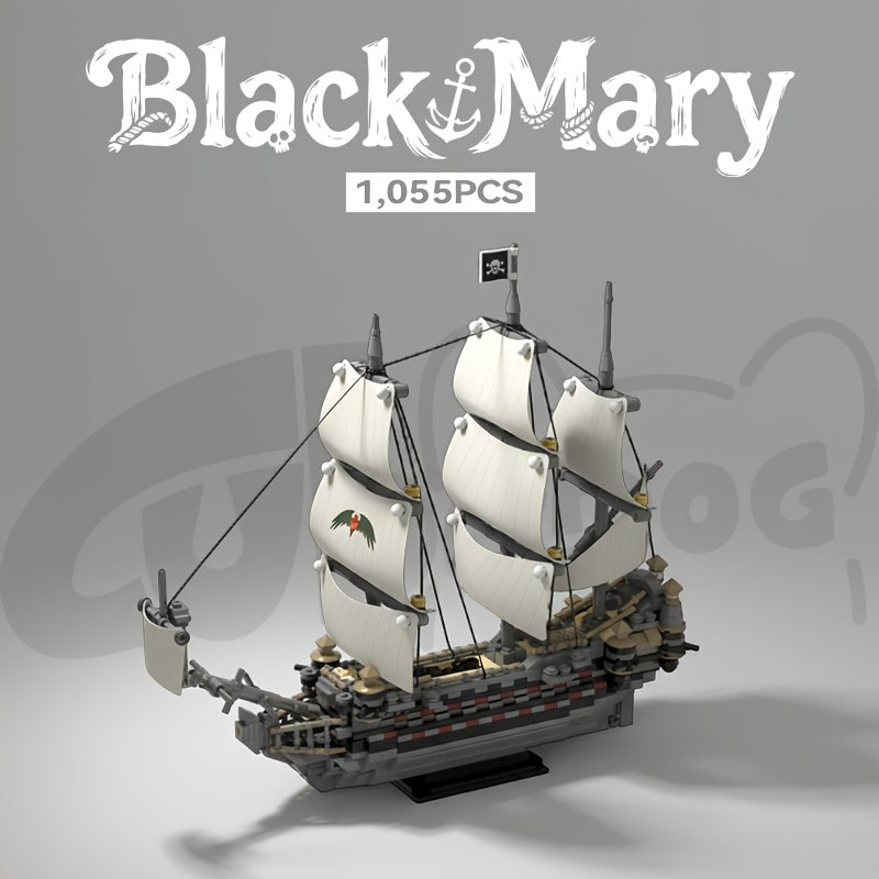 Black Mary Pirate Ship Building Blocks Toy Set, Popular Movie and TV Series Model Boat, Collectible Home Decor, Christmas Halloween Holiday Gift, 1055pcs, Best for Christmas, Perfect for Thanksgiving