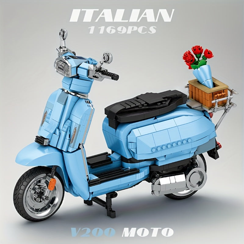 1169pcs Blue V200 Classic Italian Motorcycle Building Blocks, Easter Traveling Motorcycle Model Toys, Perfect Holiday Gift for Motorcycle Lovers, Suitable for Collecting, Gift Giving