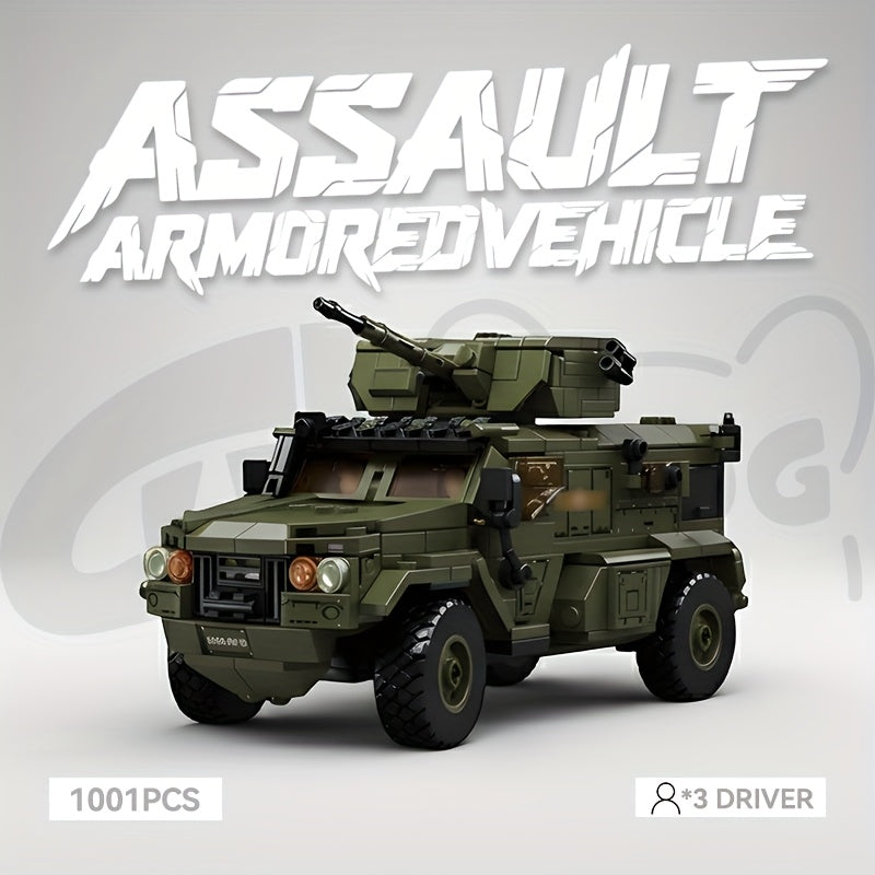 1001pcs Military Armored Vehicle Building Set with 3 Soldiers - Realistic IFV Model Kit, Movable Turret & Opening Doors, Large-Scale Replica for &, Collectible Gift for Military Enthusiasts, Home/Desk Display (1001