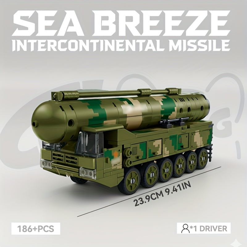 1 Set Intercontinental Missile Launch Vehicle Building Set - Realistic ICBM Missile System Model with Soldier Figure, Missile Launcher & Transport Truck, STEM Educational Toy for &, Military Collector's Display (DF Military Series