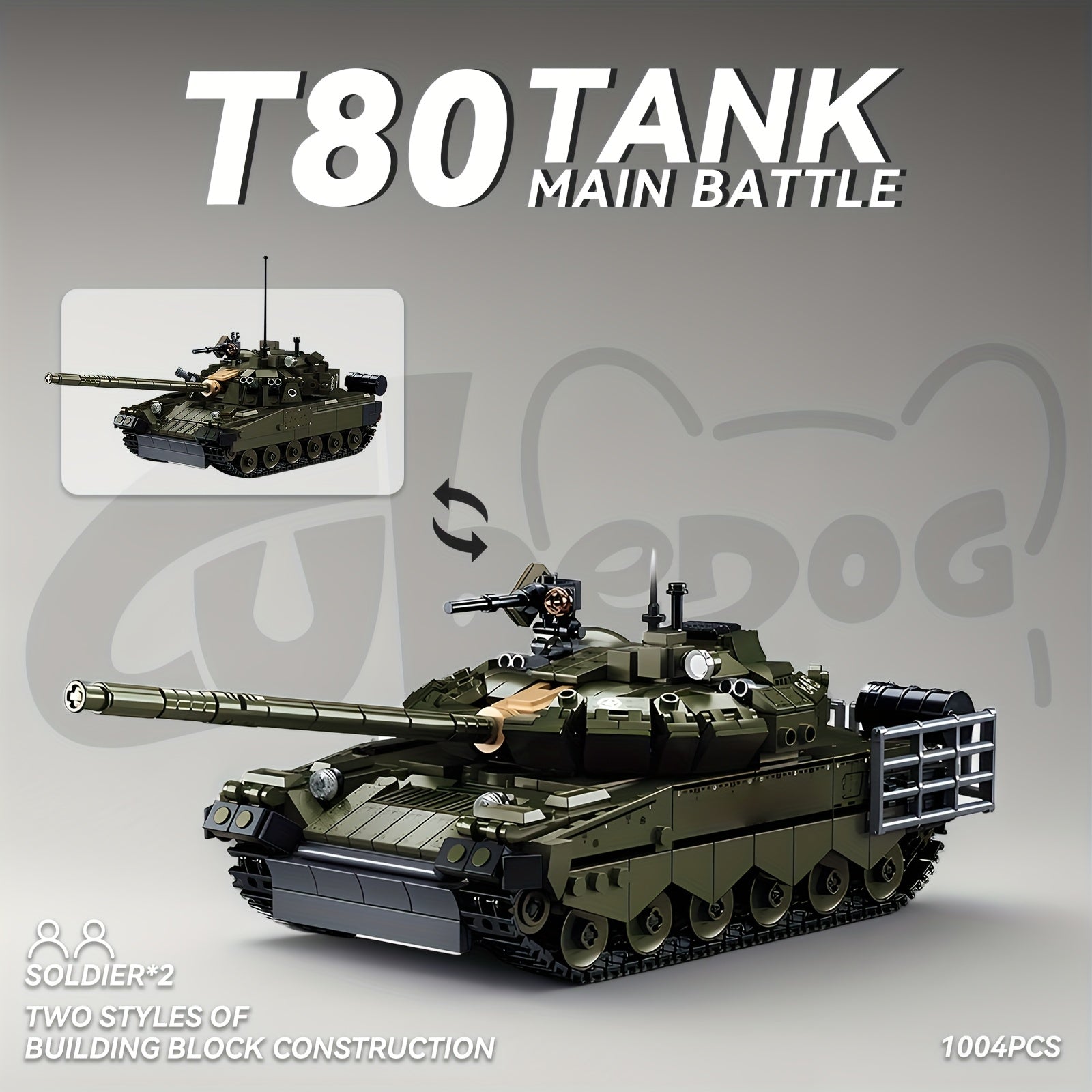 1004pcs T80 Modern Heavy Main Battle Tank Building Blocks Set - 2-in-1 Transformable Military Model with Soldiers, Large-Scale Armored Vehicle Toy, Realistic Replica for & Collectors, Christmas Gift (Military Green, 1004pcs)