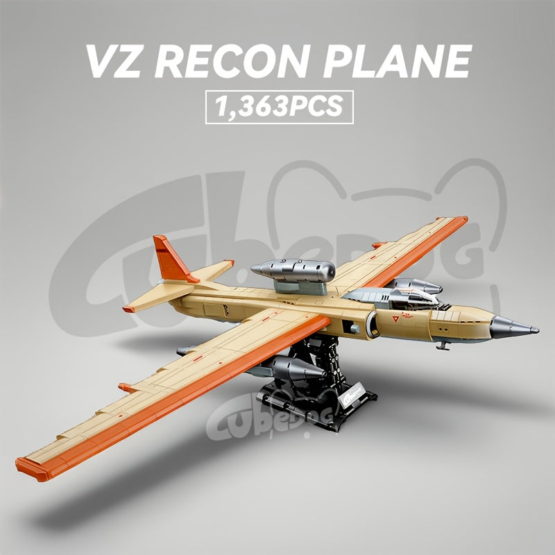 1300pcs+ American Classic U-Shaped Recon Plane Building Set, Military Series Fighter Model, Adult Military Enthusiast Collection Toy Aircraft Display, Christmas Gift and Holiday Present