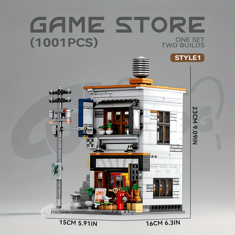 Street Game Hall Street Scene Building Blocks Set, Japanese Architecture Series Model, Two Building Method DIY Toy, Christmas Gift, 1000+pcs