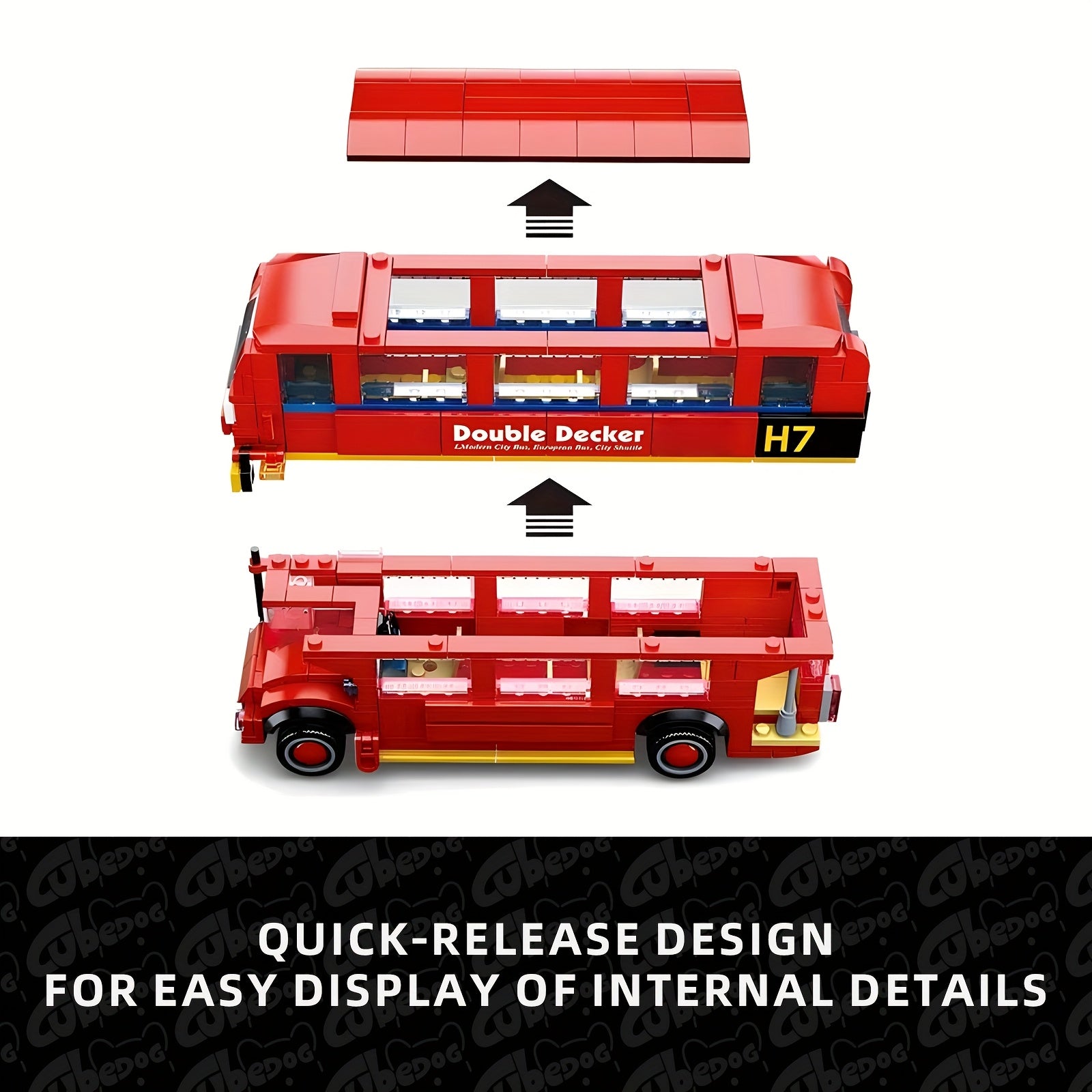 Red Vintage Double-Decker Bus Building Block Set, British Style Classic City Bus Model, City Traffic Series, Includes Three Passengers, Quick-Release Design to Show, Interior Details, Educational Toy For Kids, Car Enthusiast Collectible Display