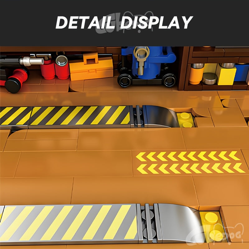 1001pcs Vintage Garage Building Block Set, Compatible with Mini Eight-Slot Car Models for MOC Scenes, DIY Miniature Car Repair Shop Toy, Perfect for Car Enthusiasts to Collect, Holiday Gift.