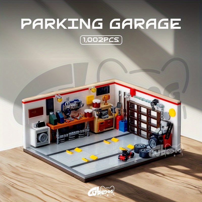 1002pcs Mini Sports Car Garage Building Blocks Set, MOC Scene can be matched with mini JDM 8-Bricks car model, DIY Car repair miniature toys, suitable for car enthusiasts collection, holiday gifts