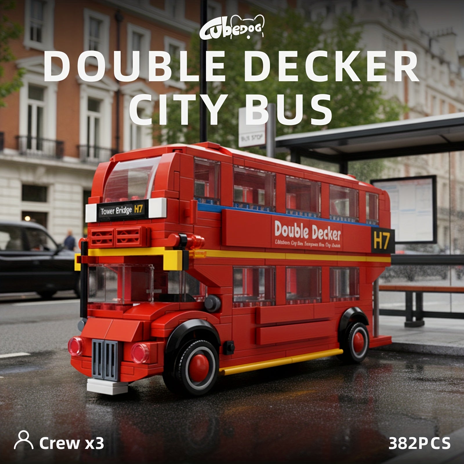 Red Vintage Double-Decker Bus Building Block Set, British Style Classic City Bus Model, City Traffic Series, Includes Three Passengers, Quick-Release Design to Show, Interior Details, Educational Toy For Kids, Car Enthusiast Collectible Display