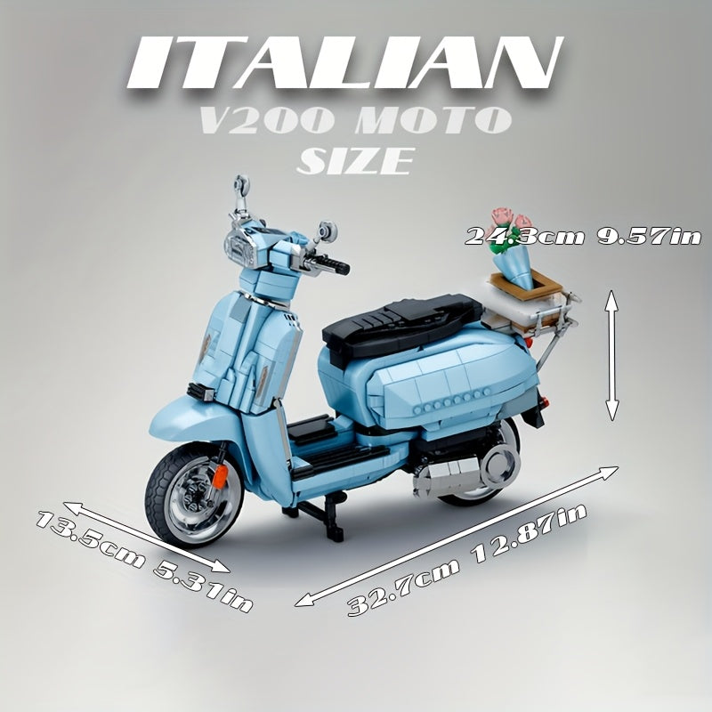 1169pcs Blue V200 Classic Italian Motorcycle Building Blocks, Easter Traveling Motorcycle Model Toys, Perfect Holiday Gift for Motorcycle Lovers, Suitable for Collecting, Gift Giving