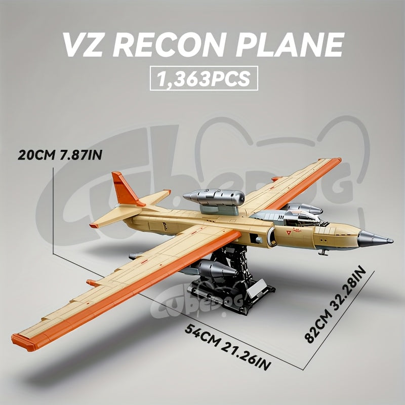 1300pcs+ American Classic U-Shaped Recon Plane Building Set, Military Series Fighter Model, Adult Military Enthusiast Collection Toy Aircraft Display, Christmas Gift and Holiday Present