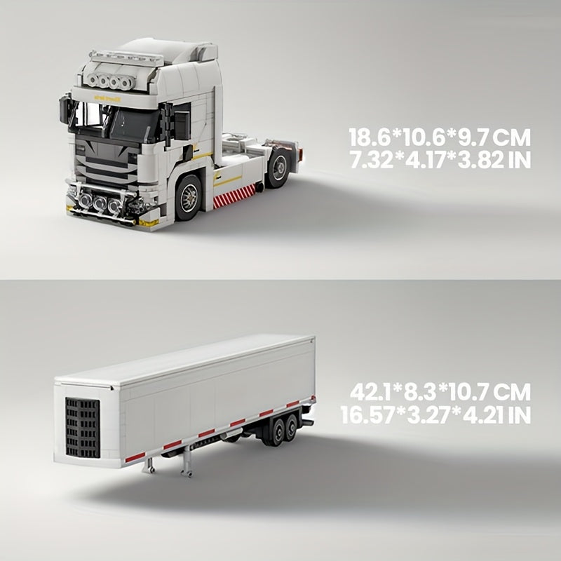 1002pcs 2in1 European truck building block set toys, trucks can be connected to containers, free combination models, suitable for truck enthusiasts to collect, can be used as holiday gifts