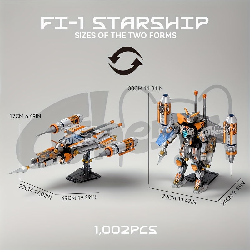 1002pcs FL1 Starship Building Blocks Set, Super Warrior Transformable Model, Starship Series Toy, Spacecraft Mech Ornament, Suitable for Enthusiasts and Collectors, Christmas and Birthday Gift
