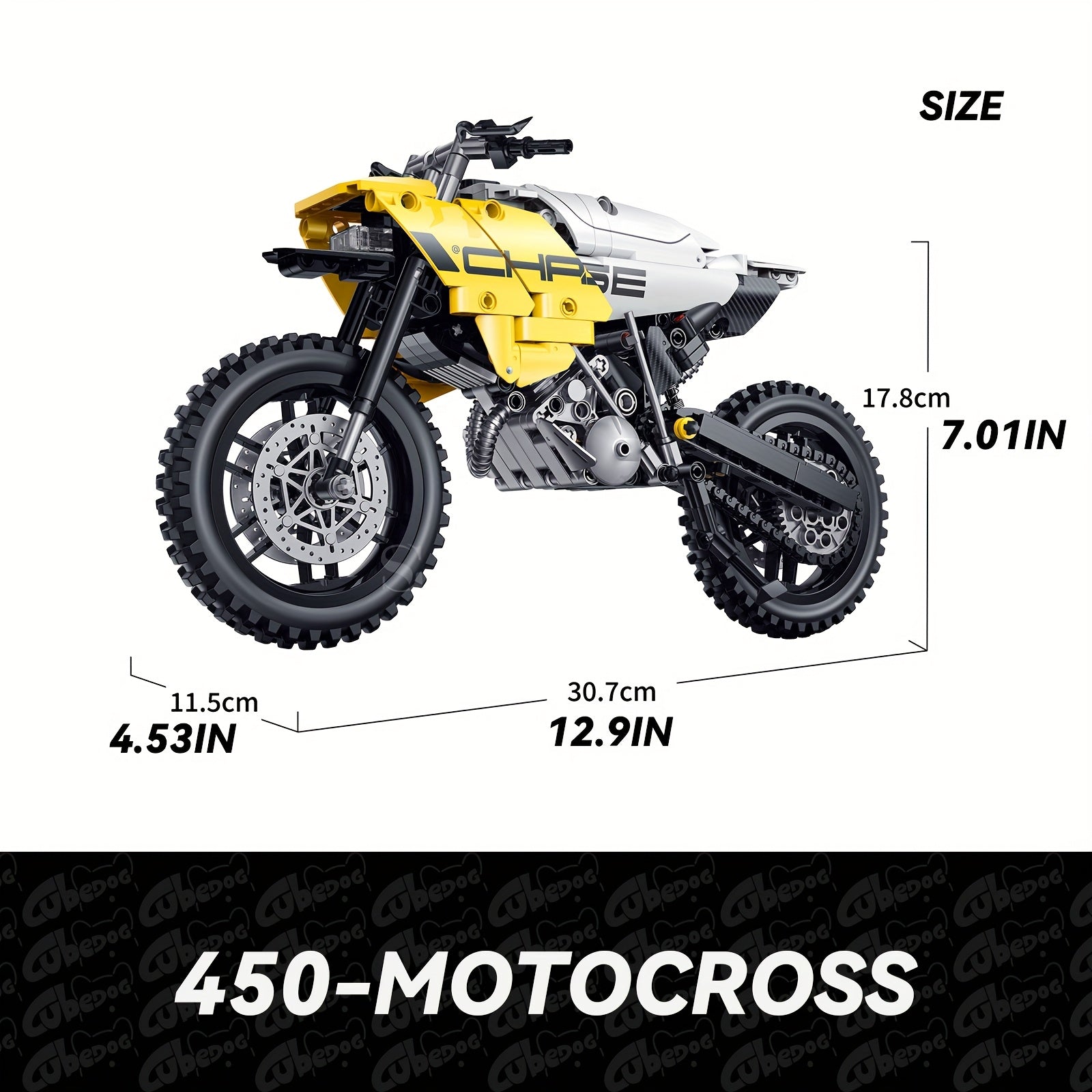 1:8 Scale 450-MOTOCROSS Off-Road Motorcycle Building Block Set - Realistic Motorcycle Model with Chain Drive, Durable ABS Construction