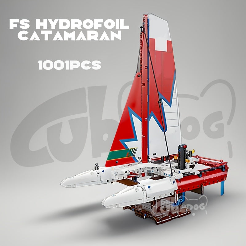1001pcs Modern Catamaran Building Block Set, Boat Mechanical Linkage Design Model, Adult Sailing Enthusiast Collection Figurine, Holiday Gift and Birthday Present