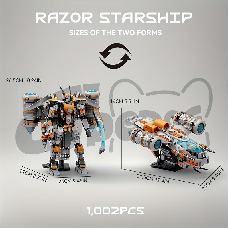 1002pcs Razor Starship Building Block Set, Super Soldier Transformable Model, Starship Series Toy, Space Mecha Display, Suitable for Collectors, Christmas and Birthday Gift