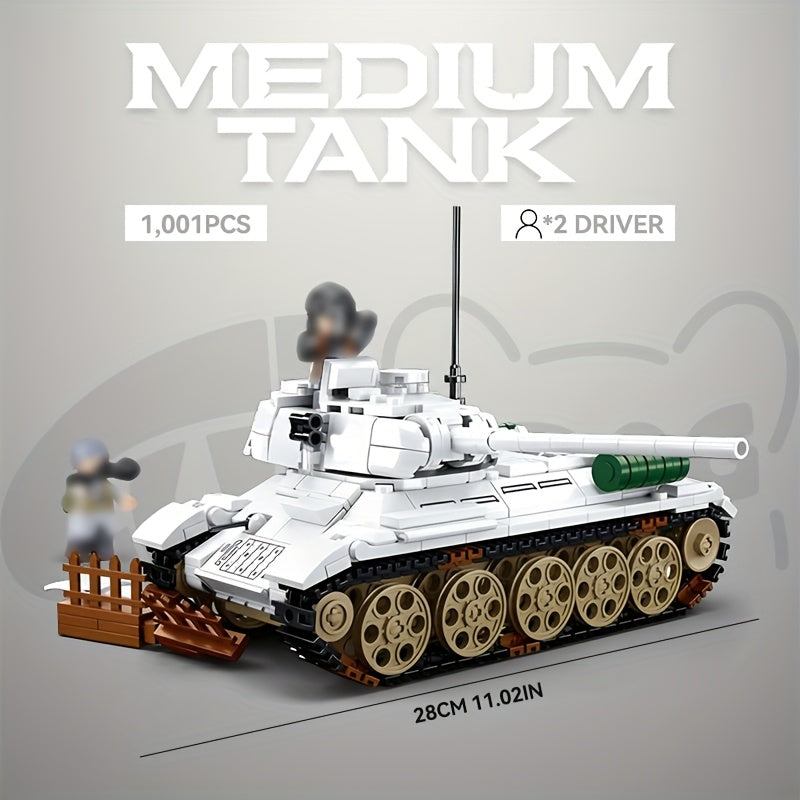 1001pcs T34 Christmas Snow Medium Tank Building Blocks Set - Military Series Armored Vehicle Model, Creative Brick Toy for Adults, Collectible Display, Christmas Halloween Holiday Gift, Military Enthusiast Collectible Display, Vehicle Model