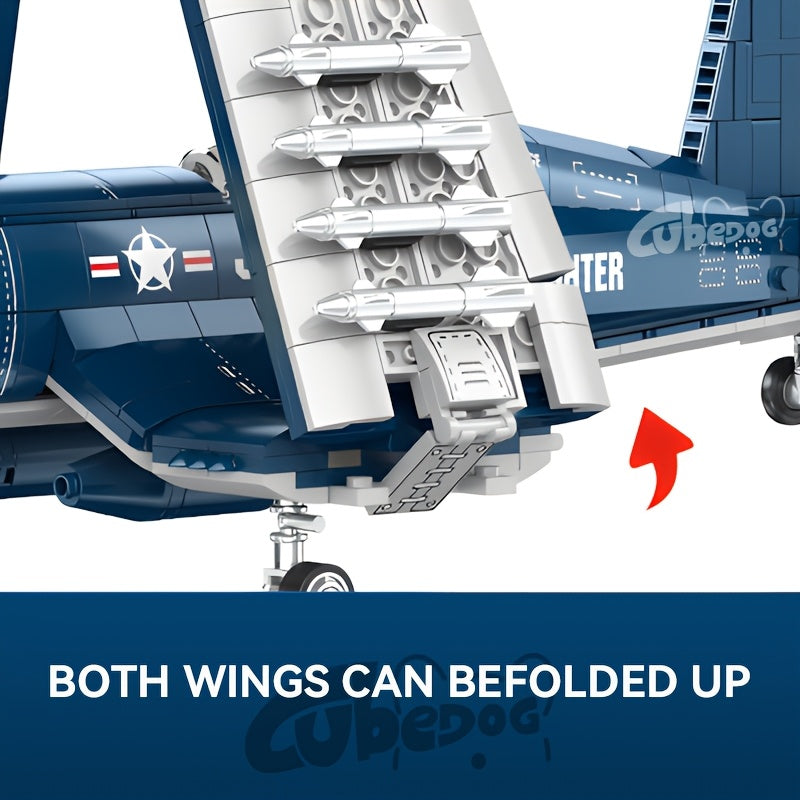 1002pcs F4-U Classic American Fighter Building Blocks, Pirate Ship Carrier Model, Military Theme Series Plane Ornament, Adult Military Enthusiast Collection, Easter Christmas Holiday Gift