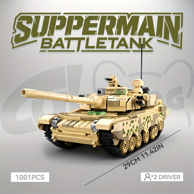 Super Main Battle Tank Building Block Set, Military Series No.99 Armored Vehicle Creative Assembly Model Toy, Includes Two Soldiers, Holiday Gift for Adult Military Enthusiasts, And Collectors, Desktop Home Decoration, Military Model