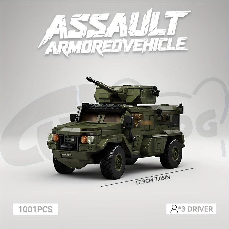 1001pcs Military Armored Vehicle Building Set with 3 Soldiers - Realistic IFV Model Kit, Movable Turret & Opening Doors, Large-Scale Replica for &, Collectible Gift for Military Enthusiasts, Home/Desk Display (1001