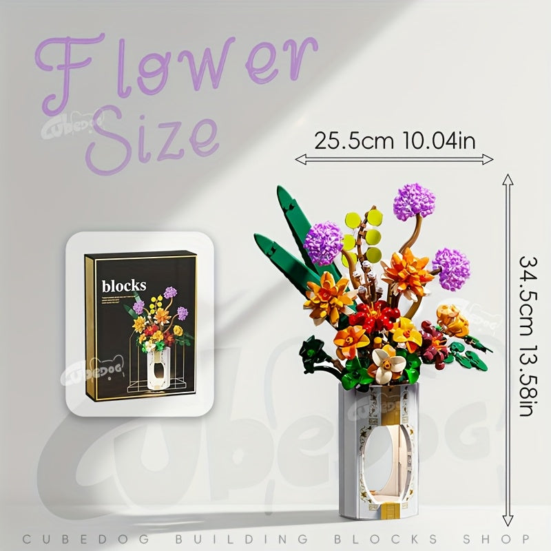 1002pcs Simulation Flower Bouquet Building Blocks Set, Eternal Flower Model, Flower Pot Plant Toy, Mother'S Day Bouquet Decoration Ornament, Suitable for Birthday Gifts, Christmas Valentine'S Day Gif