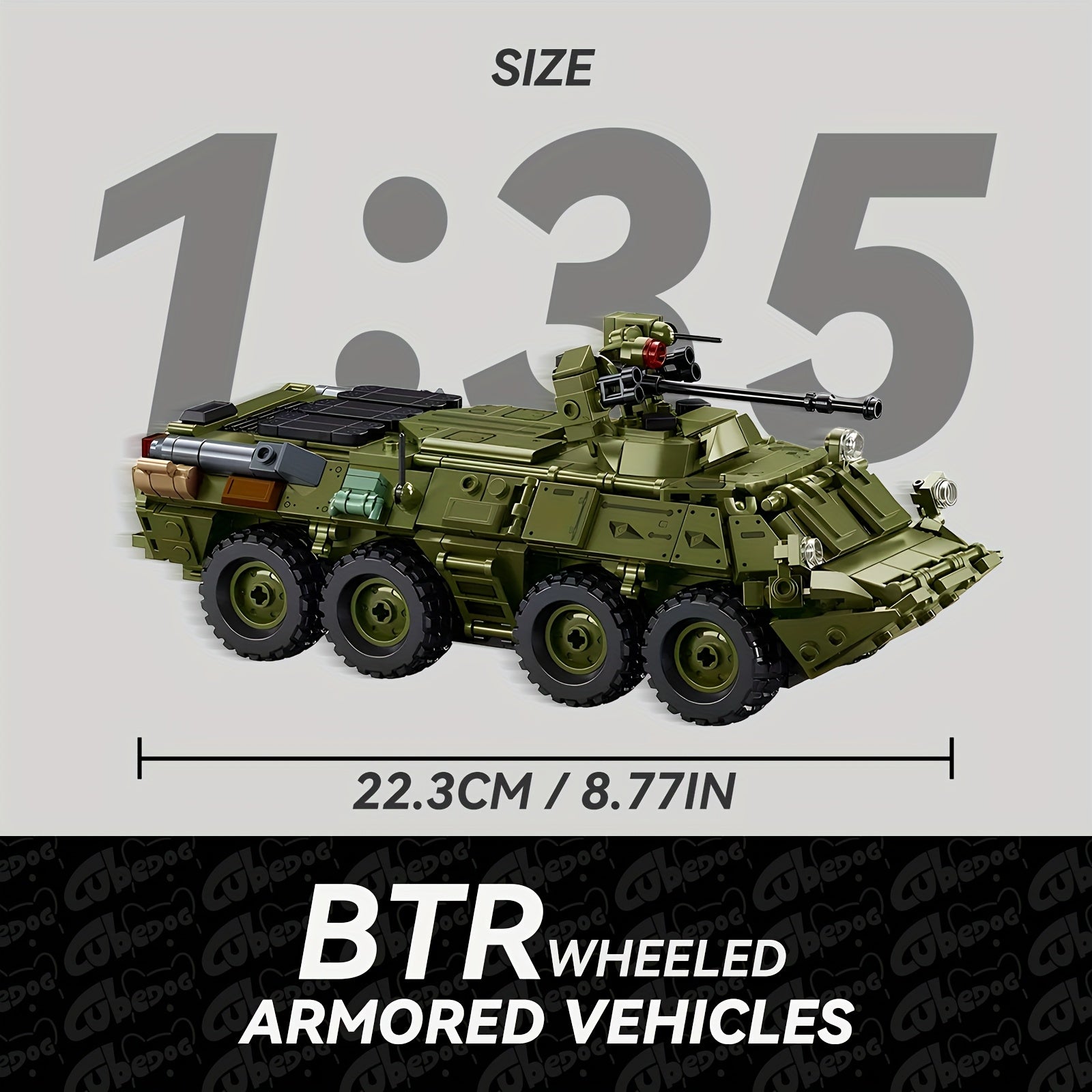 1004pcs BTR Wheeled Armored Vehicle Building Blocks Set, Military Series Armored Transport Vehicle Assembly Toy Model, Armored Vehicle Set Includes Four Soldier Members