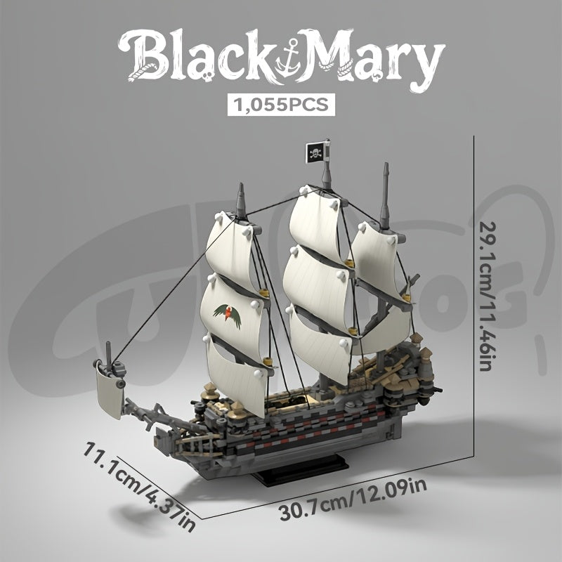 Black Mary Pirate Ship Building Blocks Toy Set, Popular Movie and TV Series Model Boat, Collectible Home Decor, Christmas Halloween Holiday Gift, 1055pcs, Best for Christmas, Perfect for Thanksgiving
