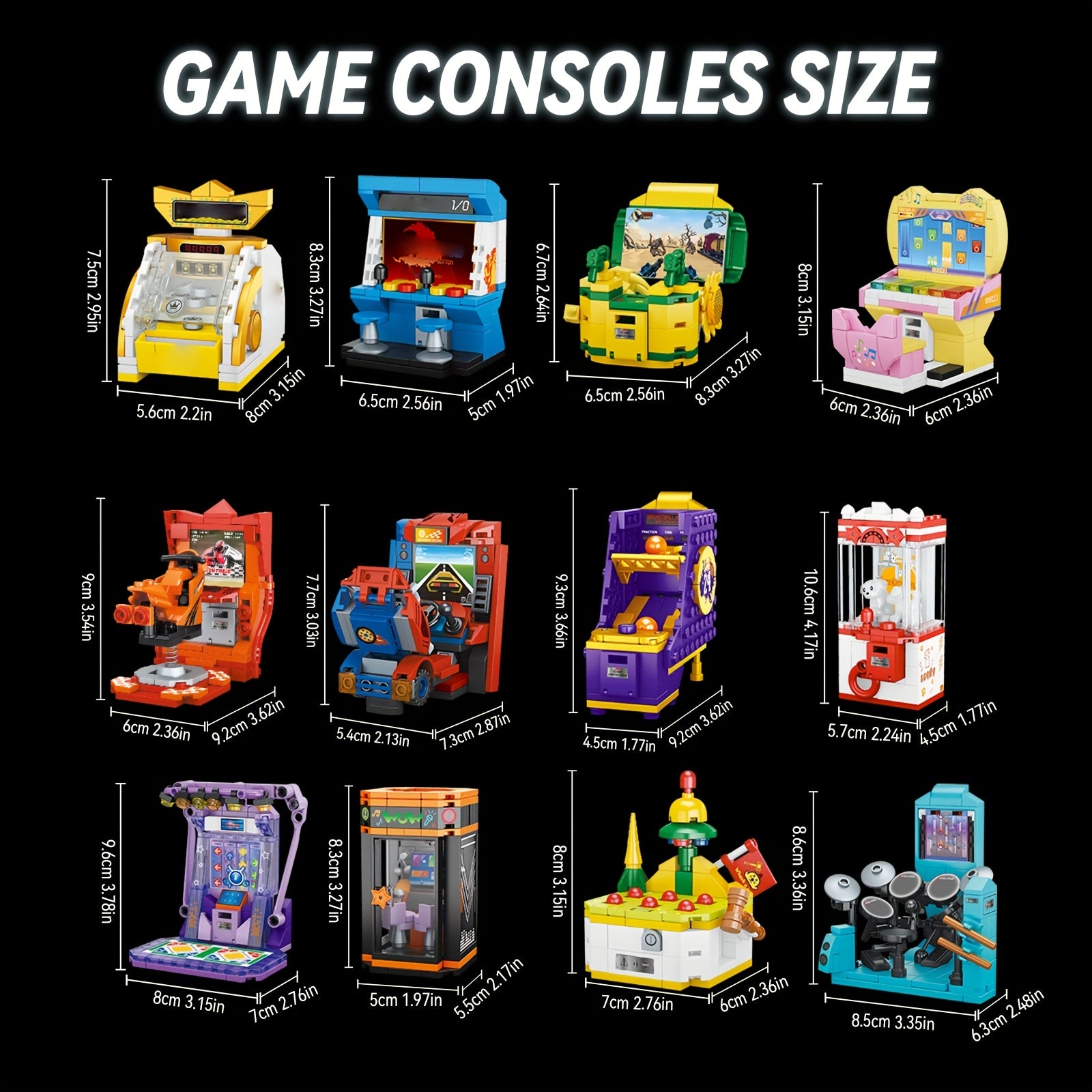 1015+pcs Retro Arcade Game Consoles Building Set - 12 Classic Arcade Machines with Claw Game, Boxing & Dance Dance Party, Multi-Color Vintage Gaming for Adults &, Collector's Display, Christmas Gift for Gamers (Compatible