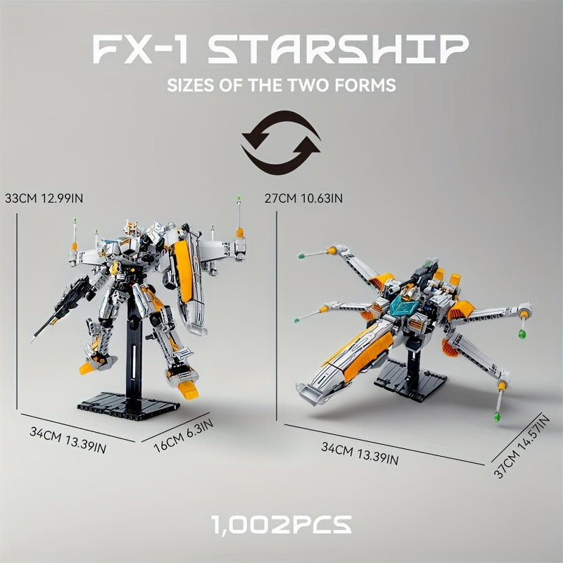 1002pcs FX-1 Starship Building Blocks Set, Transformable Model, Starship Series Toy, Space Fighter Home Decoration, Suitable for Starship Enthusiasts Collection, Easter, Christmas and Birthday Gifts