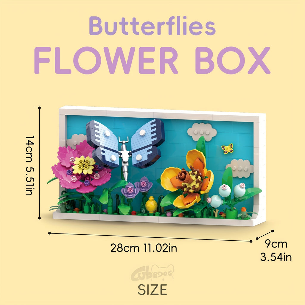 Butterfly Immortal Flower Box Building Block Set, Artificial Flower Pot Model Toy, Adult Home Three-Dimensional Decorative Painting Ornaments, Valentine'S Day Gift, 1001pcs