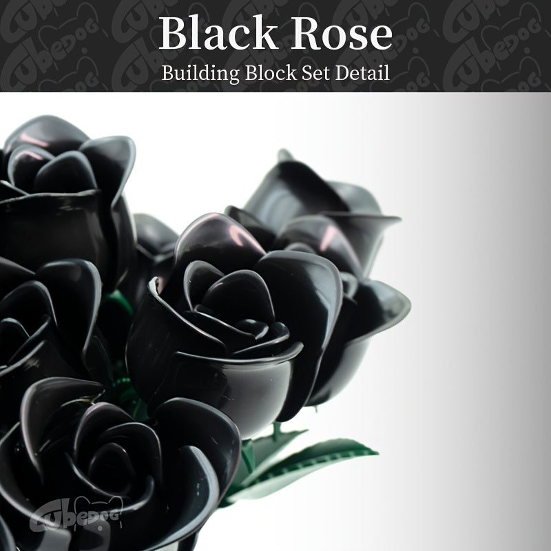 Gothic Black Rose Bouquet Building Blocks Set, Artificial Everlasting Flower Plant Series Model Toy, Includes 12 Roses, Adult Home Decor Ornament, Valentine'S Day and Birthday Gift, 1002+pcs
