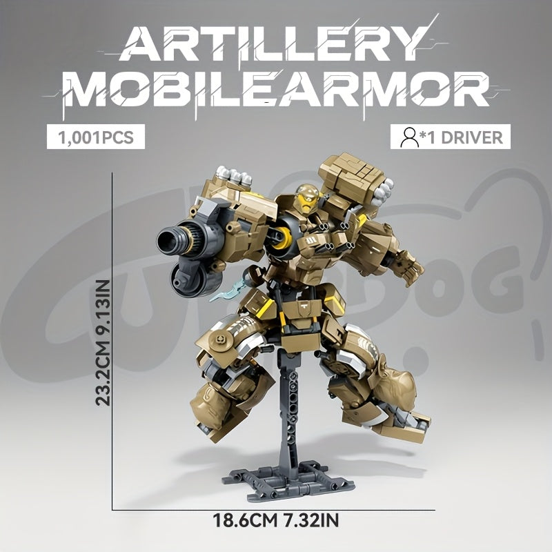 1001pcs Artillery Mobile Armor Building Block Set - Mecha Model Kit with 8+1 Driver, Detailed Armor & Weaponry, ABS Resin, Mixed Colors, Perfect for Home Decor, Christmas, Halloween, And Birthday Gifts, Mecha Model Kit, Superhero Theme