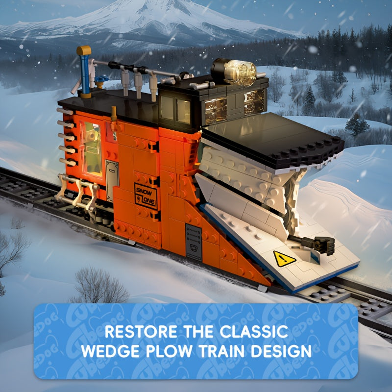1020pcs Large-Scale Snow Plow Train Building Block Set with Steam Locomotive, Snow Shovel & Snow Blower - Realistic Winter Railway Model with Opening Doors